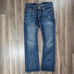 BKE Madison‎ Bootcut Jeans Dark Wash Embroidered Flap Pocket 28x31.5 SKU 1308